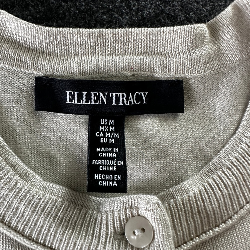 Ellen Tracy Beige Button Front Cardigan 3/4 Sleeve Sweater EPMH72234 Womens M